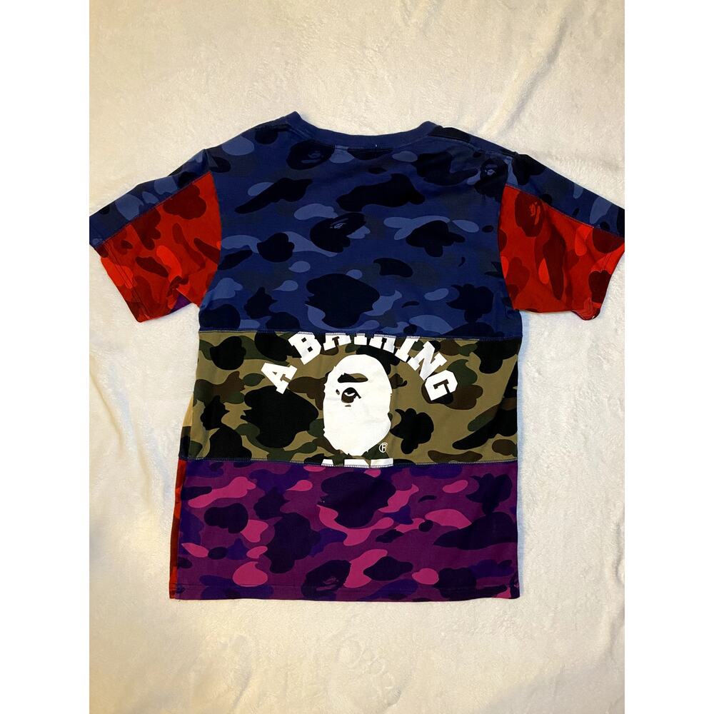 BAPE Multi Color Camo Panel T Shirt Mens Small Ape Head Logo Japan